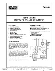 DAC650 datasheet pdf Burr Brown