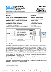 CMX867 datasheet pdf CONSUMER MICROCIRCUITS LIMITED