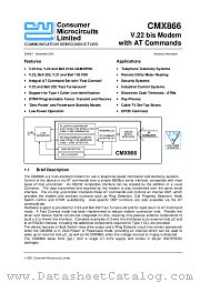 CMX866 datasheet pdf CONSUMER MICROCIRCUITS LIMITED
