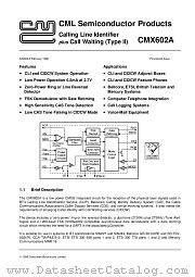 CMX602A datasheet pdf CONSUMER MICROCIRCUITS LIMITED