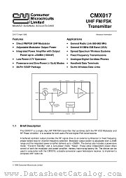 CMX017 datasheet pdf CONSUMER MICROCIRCUITS LIMITED