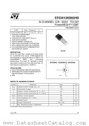 STGW12NB60HD datasheet pdf SGS Thomson Microelectronics