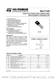 BULT118D datasheet pdf SGS Thomson Microelectronics