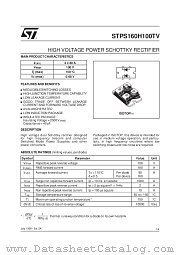 STPS160H100TV datasheet pdf SGS Thomson Microelectronics