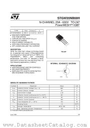 STGW20NB60H datasheet pdf SGS Thomson Microelectronics