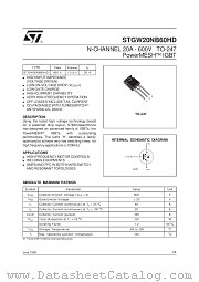 STGW20NB60HD datasheet pdf SGS Thomson Microelectronics