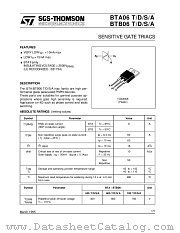 BTA06S datasheet pdf SGS Thomson Microelectronics