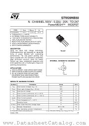STW20NB50 datasheet pdf SGS Thomson Microelectronics
