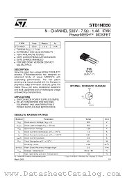 STD1NB50 datasheet pdf SGS Thomson Microelectronics