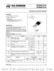 BTA08A datasheet pdf SGS Thomson Microelectronics