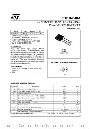 STD1NC40-1 datasheet pdf SGS Thomson Microelectronics