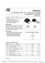 STD3NC60 datasheet pdf SGS Thomson Microelectronics