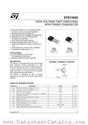 STD13003 datasheet pdf SGS Thomson Microelectronics