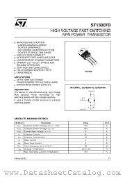 ST13007D datasheet pdf SGS Thomson Microelectronics