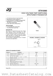 STX13003 datasheet pdf SGS Thomson Microelectronics