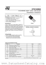 STW12NB60 datasheet pdf SGS Thomson Microelectronics