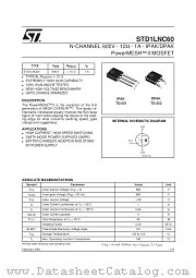 STD1LNC60 datasheet pdf SGS Thomson Microelectronics