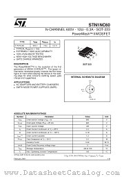 STN1NC60 datasheet pdf SGS Thomson Microelectronics