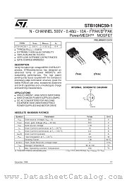 STB10NC50-1 datasheet pdf SGS Thomson Microelectronics