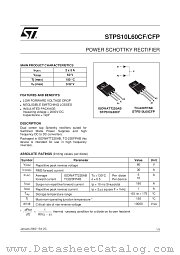 STPS10L60CFP datasheet pdf SGS Thomson Microelectronics