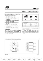 74AC10TTR datasheet pdf SGS Thomson Microelectronics