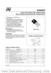 BU808DFI datasheet pdf SGS Thomson Microelectronics