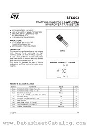 ST13003 datasheet pdf SGS Thomson Microelectronics