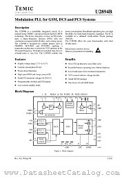 U2894B datasheet pdf TEMIC