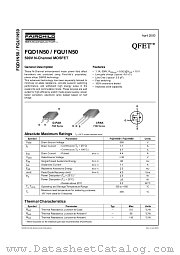 FQD1N50 datasheet pdf Fairchild Semiconductor