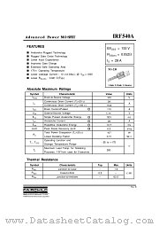 IRF540A datasheet pdf Fairchild Semiconductor