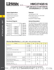 HMC274QS16 datasheet pdf Hittite Microwave Corporation