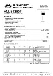 HMJE13007 datasheet pdf Hi-Sincerity Microelectronics