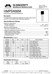 HMPSA92M datasheet pdf Hi-Sincerity Microelectronics