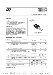 T820-600W datasheet pdf ST Microelectronics