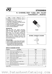 STW20NB50 datasheet pdf ST Microelectronics