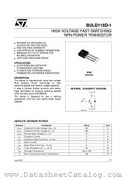 BULD118D-1 datasheet pdf ST Microelectronics