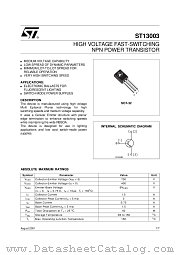 ST13003 datasheet pdf ST Microelectronics