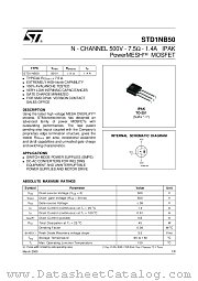 STD1NB50 datasheet pdf ST Microelectronics