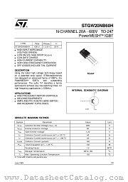 STGW20NB60H datasheet pdf ST Microelectronics