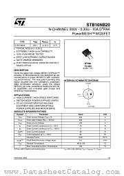 STB10NB20 datasheet pdf ST Microelectronics