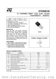 STW6NB100 datasheet pdf ST Microelectronics