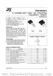 STB10NC50 datasheet pdf ST Microelectronics