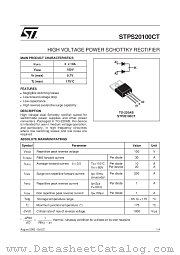 STPS20100CT datasheet pdf ST Microelectronics