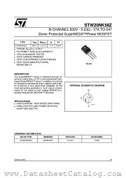 STW20NK50Z datasheet pdf ST Microelectronics