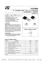 STD1NB80T4 datasheet pdf ST Microelectronics