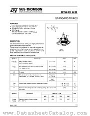 BTA40-700A datasheet pdf SGS Thomson Microelectronics