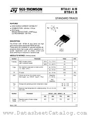 BTA41-700B datasheet pdf SGS Thomson Microelectronics
