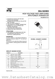 BUL1603ED datasheet pdf SGS Thomson Microelectronics