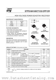 STPS16H100CT datasheet pdf SGS Thomson Microelectronics