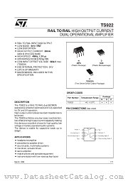 TS922AIP datasheet pdf SGS Thomson Microelectronics